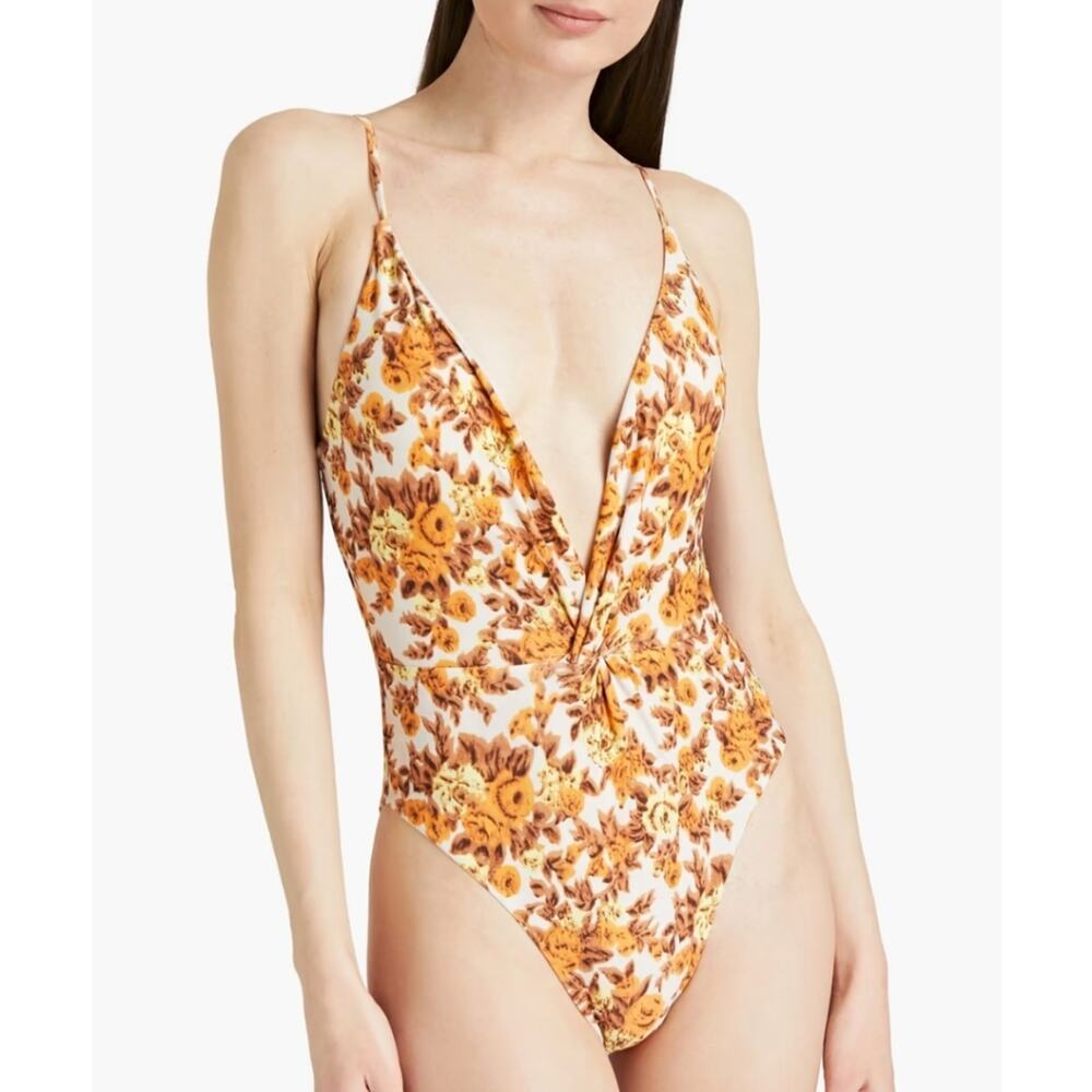 Jonathan Simkhai Ingrid Deep V-Neck Floral Twist One Piece Swimsuit Small NWT